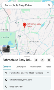 Google Maps eintrag von der Fahrschule Easy Drive